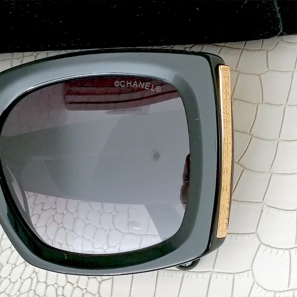 New Chanel 5435 C.501/6G Black/Gold, Grey Gradient Lens RECTANGLE SUNGLASSES . - Picture 4 of 16